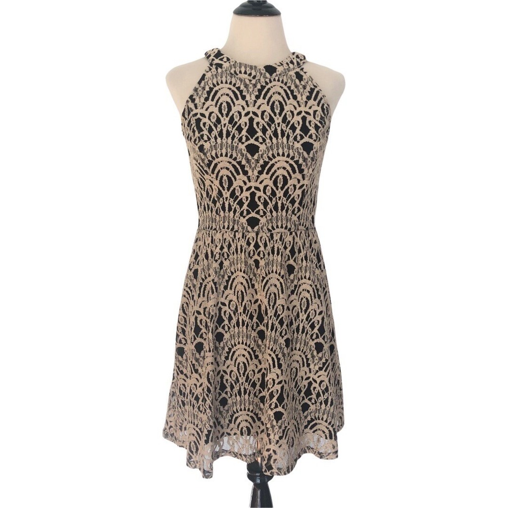 ALTAR'D STATE XS Black Fit & Flare DRESS Embroidered Floral Lace Y2K Coquette